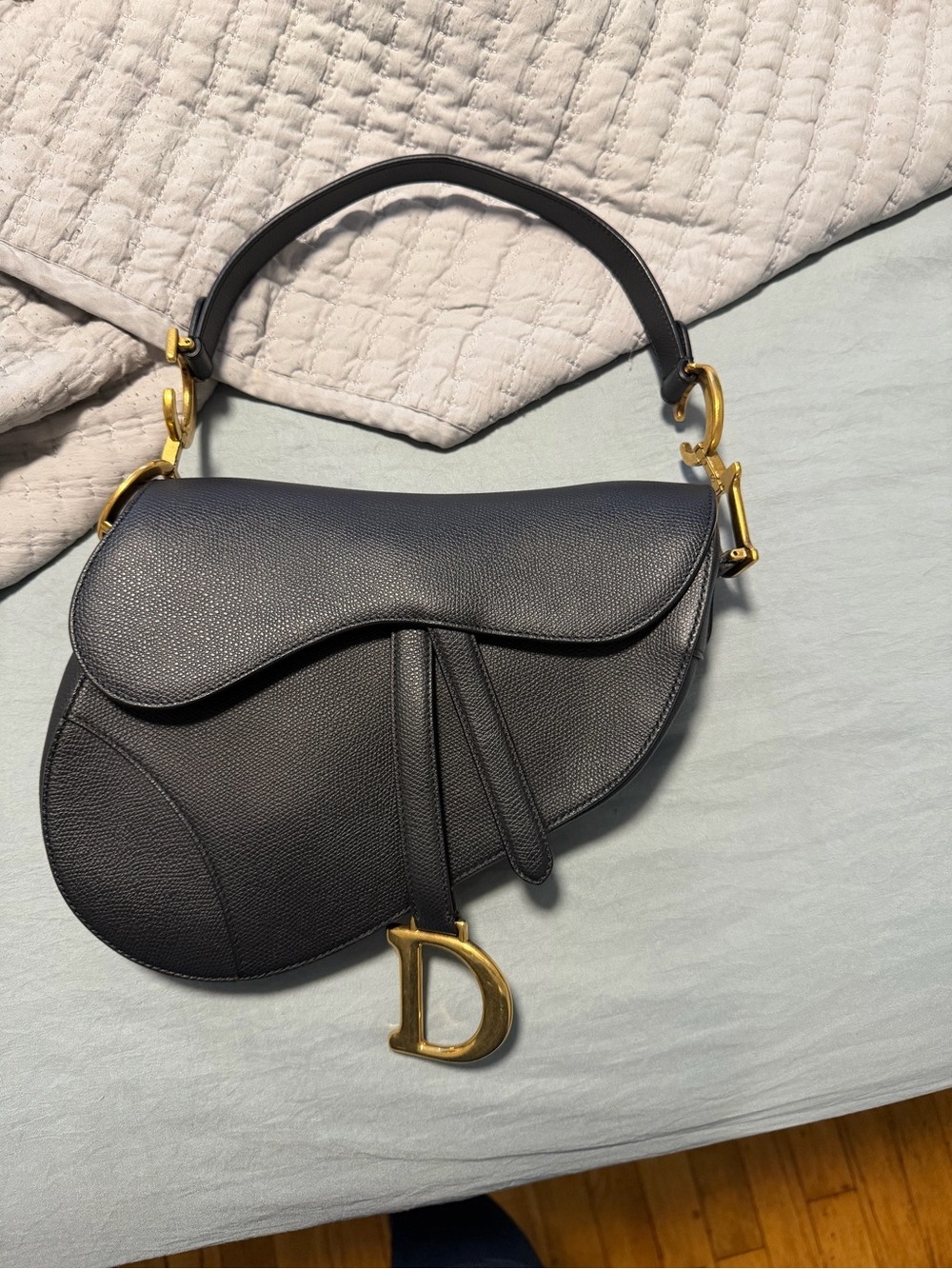 Black Saddle Shoulder Bag grained calfskin medium